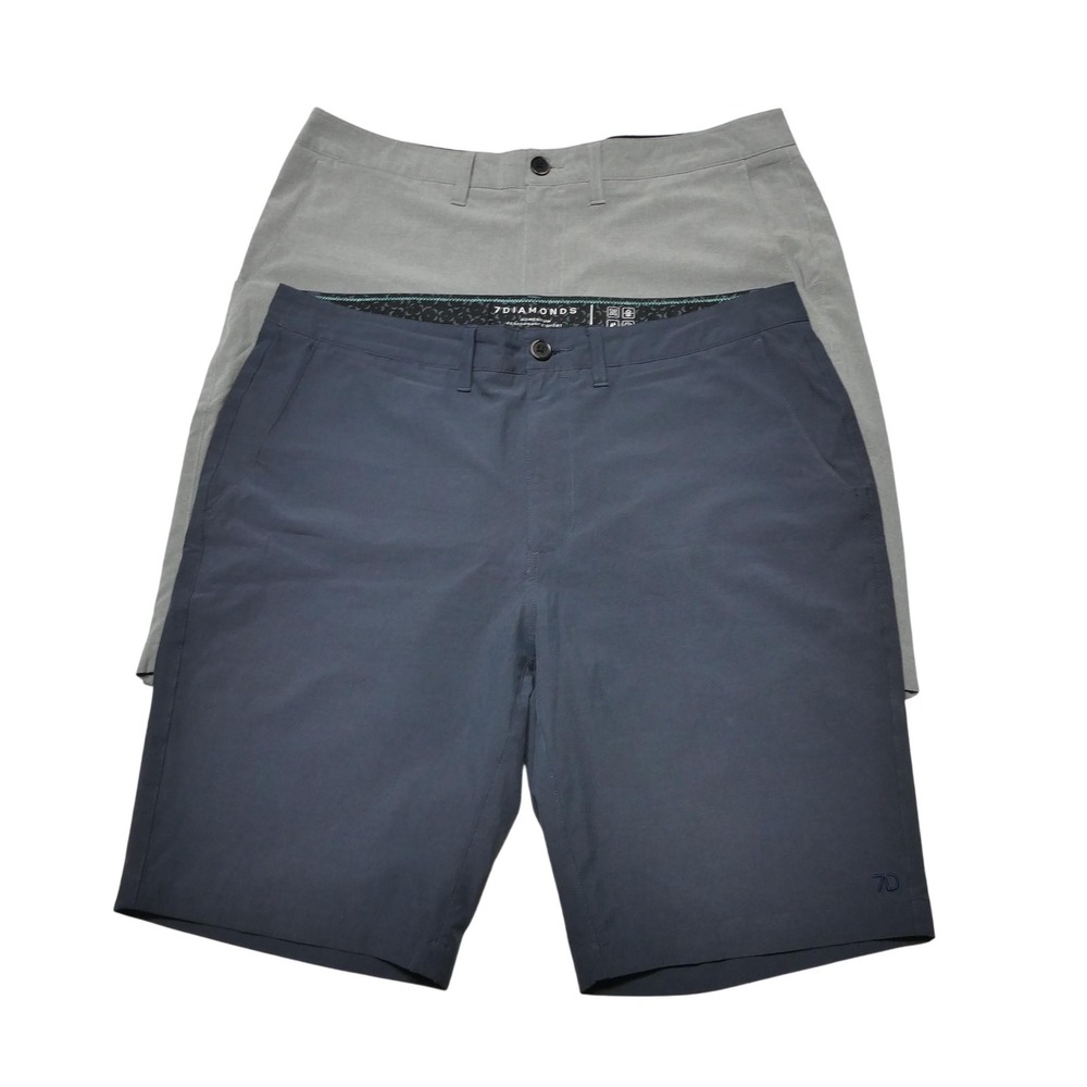 7 Diamonds Shorts Mens 36 Blue Gray Momentum Performance Stretch Lot Of 2
